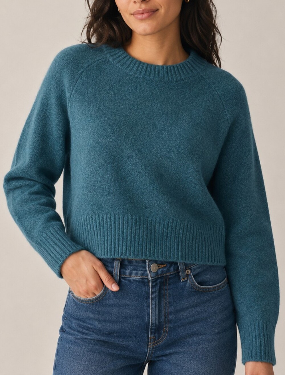 Universal Thread Teal Knit Cropped Crewneck Sweater Women's Size Large Cabincore